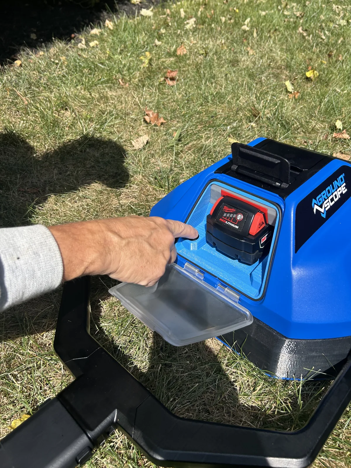 The battery door on the GroundScope housing